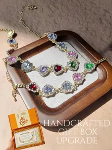 Women's 2-Piece Y2K Rainbow Heart Crystal Jewelry Set - Gold-Tone Multicolor Gemstone Necklace and Bracelet, Statement Party Jewelry, Birthday Gift