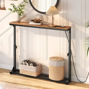 HOOBRO Adjustable Height (25''-32.9'')  Narrow Console Table, Behind Couch Table with Power Outlets, Narrow Long Sofa Table, 39.4" W x 5.9" D, for Living Room, Entryway, Rustic Brown#SpringSale #BigSpringSale