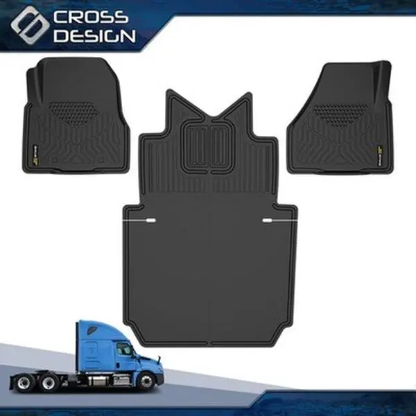 CROSSDESIGN Synthetic Truck Floor Mats - Semi Truck & Car Interior Accessory, Resists Oil Stains, Stays Put Grip, Mud Stays Outside, Quick Rinse Clean, Fits 08-18 Cascadia 113/125 (Automatic), 08-18+ Freight Cascadia 116/126 New Body Style (Set of PCS), 0