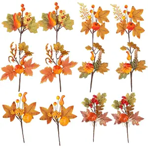 12pcs Fall Floral Picks 7.5-9.5" Autumn Pumpkin Berry Picks Maple Leaves Stems Artificial Fall Flower for Harvest Halloween Thanksgiving Christmas DIY Table Centerpiece Farmhouse Home