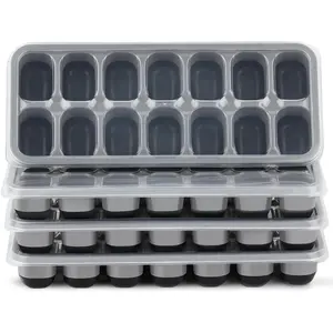 Ice Cube Tray 4 Pack, Easy-Release & Flexible 56 count  Ice Cube Trays with Spill-Resistant Removable Lid, Stackable Ice Trays with Covers for Freezer,