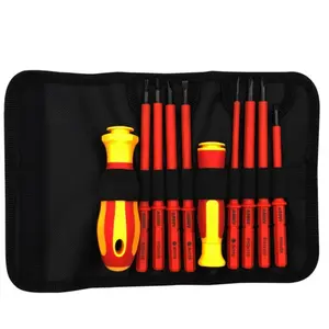 10-Piece Insulated Electrician Screwdriver Set, Durable Design, Interchangeable Screws, Includes Storage Box & Bag, Essential Tool Kit