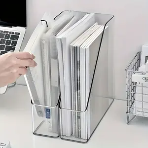 2 Pack Modern White Clear Plastic Magazine Book File Storage Rack With Drawer Layer Home Office Durable Storage Shelf For Desktop Or Bookshelf Easy Access File Organizer No Labels Needed