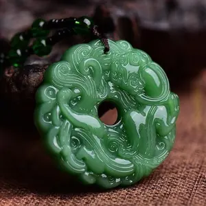 Pi Xiu Jade Pendant Necklace - Traditional Chinese Feng Shui Luck Amulet, Natural Green Jade Carved Dragon Jewelry for Men, Women