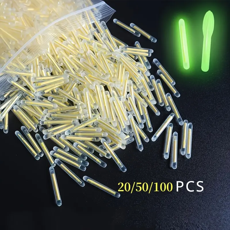20/50Pcs High Brightness Fluorescent Yellow Fishing Glow Sticks, 3.5mm Long Lasting Light Night Fishing Accessories, Easy Install TPR Float Lure for Shore Boat Fishing, Father's Day Gift, Fishing Tackle, Fishing Gear And Equipment