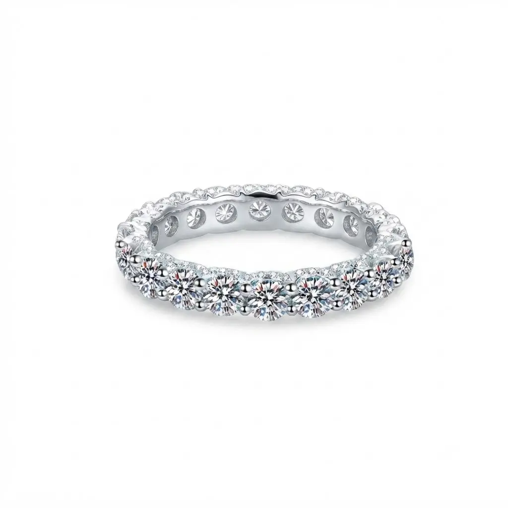 (Cuban Band) 925 Sterling Silver Synthetic Moissanite Bridal Statement Ring, , round solitaire ring, hearts and arrows moissanite ring, round cut silver ring, real moissanite ring, classic solitaire engagement ring