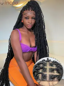 Locs Goddess Full Lace Synthetic Braided Lace Frontal Wig 40'', Soft Butterfly Crochet Hair, Pre Looped Afro Box Braids, Long Wigs for Women