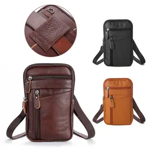 Men's Leather Crossbody Bag - Small Compact Versatile Messenger Satchel, Side Purse for Work & Business, Sports & Outdoor Gym Accessory (Black)