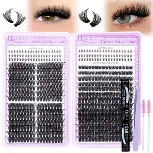 596Pcs Lash Extension Kit Cluster Lashes Kit+Bottom Lashes Clusters with Lash Bond and Seal Lash Tweezers Eyelash brush(80P 100P+Bottom Lashes Kit) DIY Lash Cluster Diy Eyelash Extensions