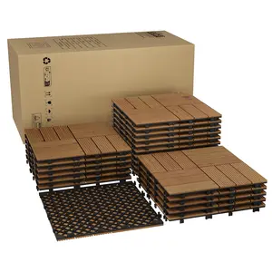 GAOMON 22 Pack Acacia Wood Interlocking Deck Tiles, 11.8" x 11.8" (21 Sq ft Total), Weather-Resistant Non-Slip Flooring for Patio/Balcony/Poolside, Easy Interlock Installation, Indoor & Outdoor Use,Brown