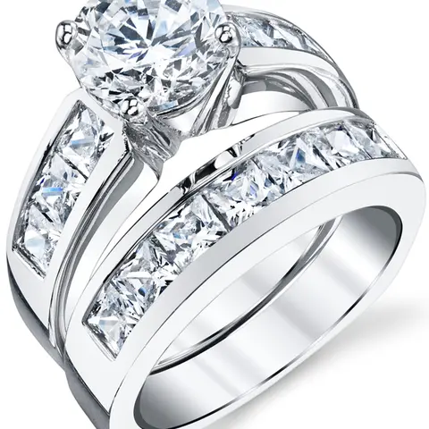Women's Sterling Silver Bridal Ring Sets - 3.35ct Round & Princess-Cut Cubic Zirconia Fashion Rings, Birthday/Anniversary/Christmas Gift for Adults