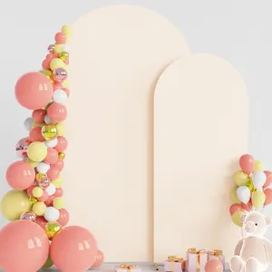 Wedding Arch Backdrop Cover 7.2FT, 6FT Spandex Fitted Wedding Arch Stand Covers 2 Set Round Top Chiara Backdrop Stands Cover for Birthday Banquet Decoration Beige