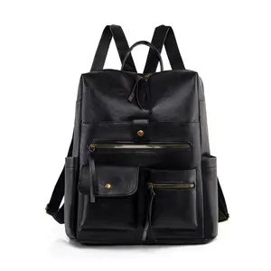 Leather Backpack Laptop Vintage Backpack Waterproof Flap Bookbag for Men Leather Travel Backpack for Men Casual Knapsack