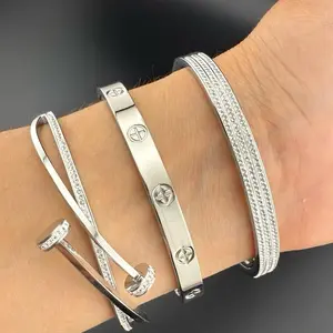 Nail Bracelet Set Fashion Accessories - Elegant Silver Design with Unique Patterns and Symbols