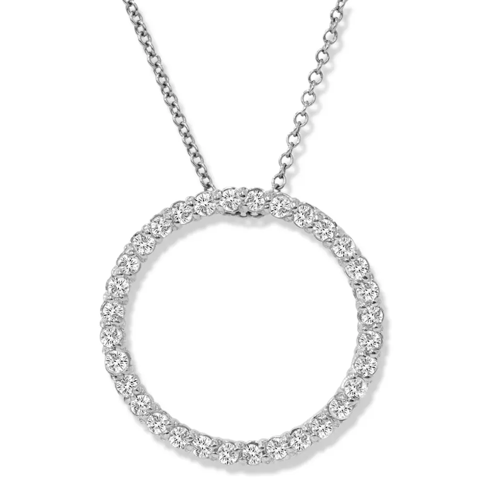 1/2 Ct Circle Lab Grown Diamond Pendant 10k White Gold 18" Necklace