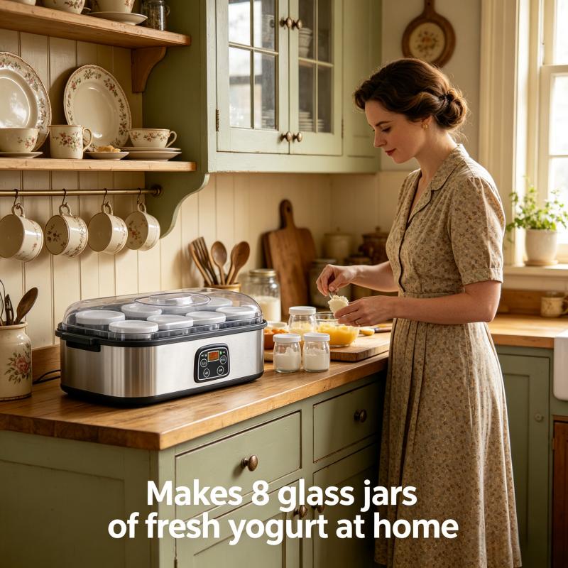 The ultimate probiotic fully automatic yogurt machine with adjustable time and temperature - making trillions of live probiotics with 8 cups of JARS