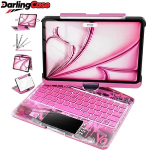 DarlingCase for Air 11/13 inch 2026/2025/2024 Y2k Pink iPad keyboard Case– 360° Rotating Multi-Touch Trackpad, RGB Backlit Keyboard, Transparent Back, Pencil Holder, Type-C Charging,for ipad 10th gen case ipad a16 case Tablet Cyberpunk Wireless  Digital