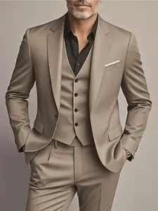 Elegant Men's 3pcs Suit- Slim Fit Tuxedo Set for Weddings& Formal Occasions, Black Suit with White Collared Shirt& Pants, Perfect for Office Meetings and Elegant Events, Formal Attire, Formal Wear | Slim Fit Suit | Durable Wedding Wea
