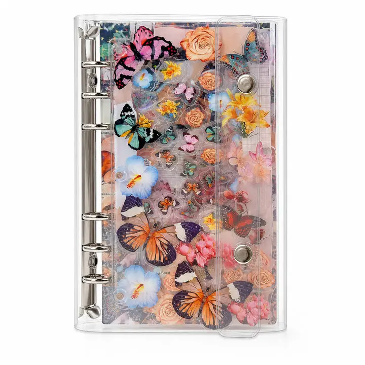A6 Refillable Binder Notebook - Vintage Butterfly Pattern, Acrylic Panel, Cute Mini Binder Notebook for Office Stationery Supplies, Cute Notebooks