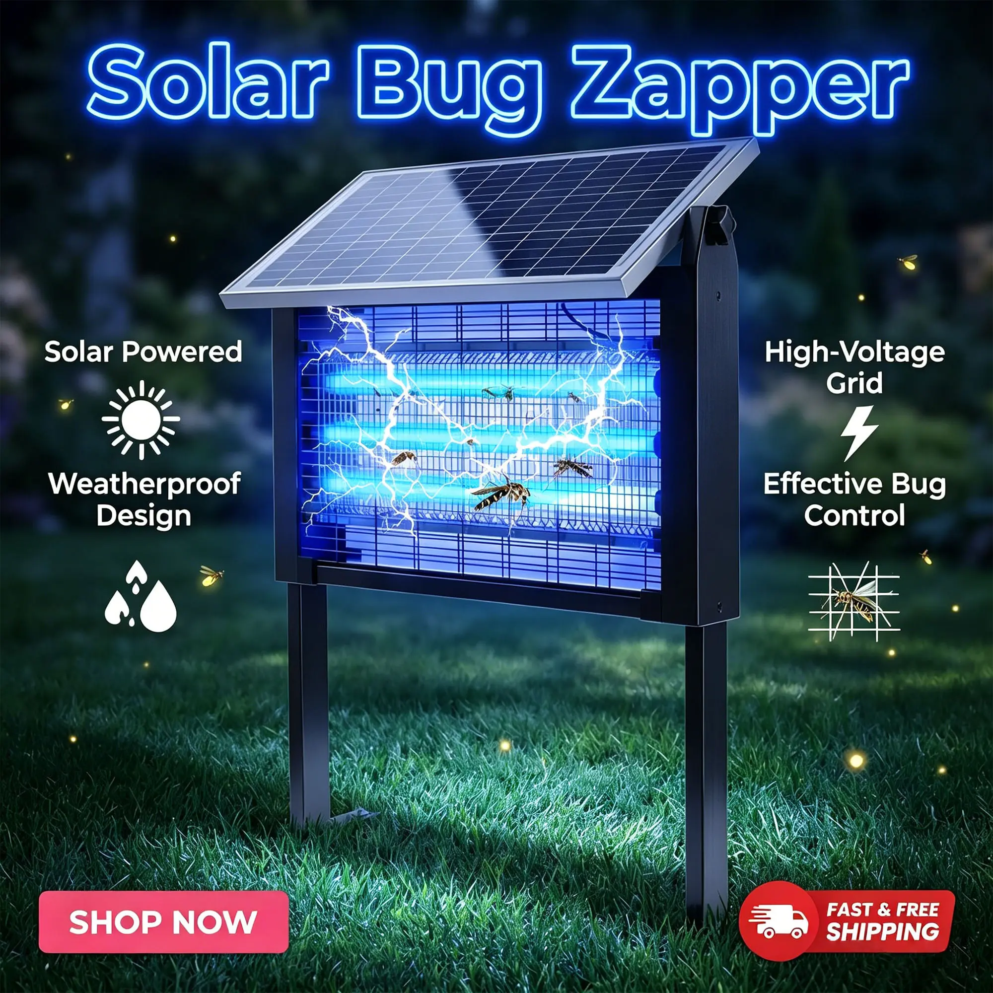 Solar-Powered 3 LED Tube-Shape Insect Kill Lamp, USB-Charge Eco-Friendly Mosquito Killer, Dual-Use Hanging & Standing Insect Trap for Camping, Patio Outdoor Household Appliance