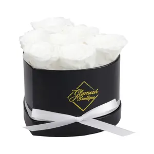 Immortal Love Black Heart | 7 White Roses Box Decor