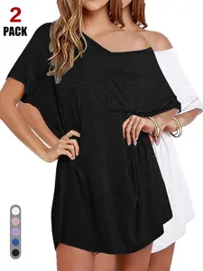 2026 Women's Off-Shoulder Loose Batwing T-Shirt Dress, Casual Chic Mini Dress with Pockets, Soft & Flowy Design for Everyday Wear