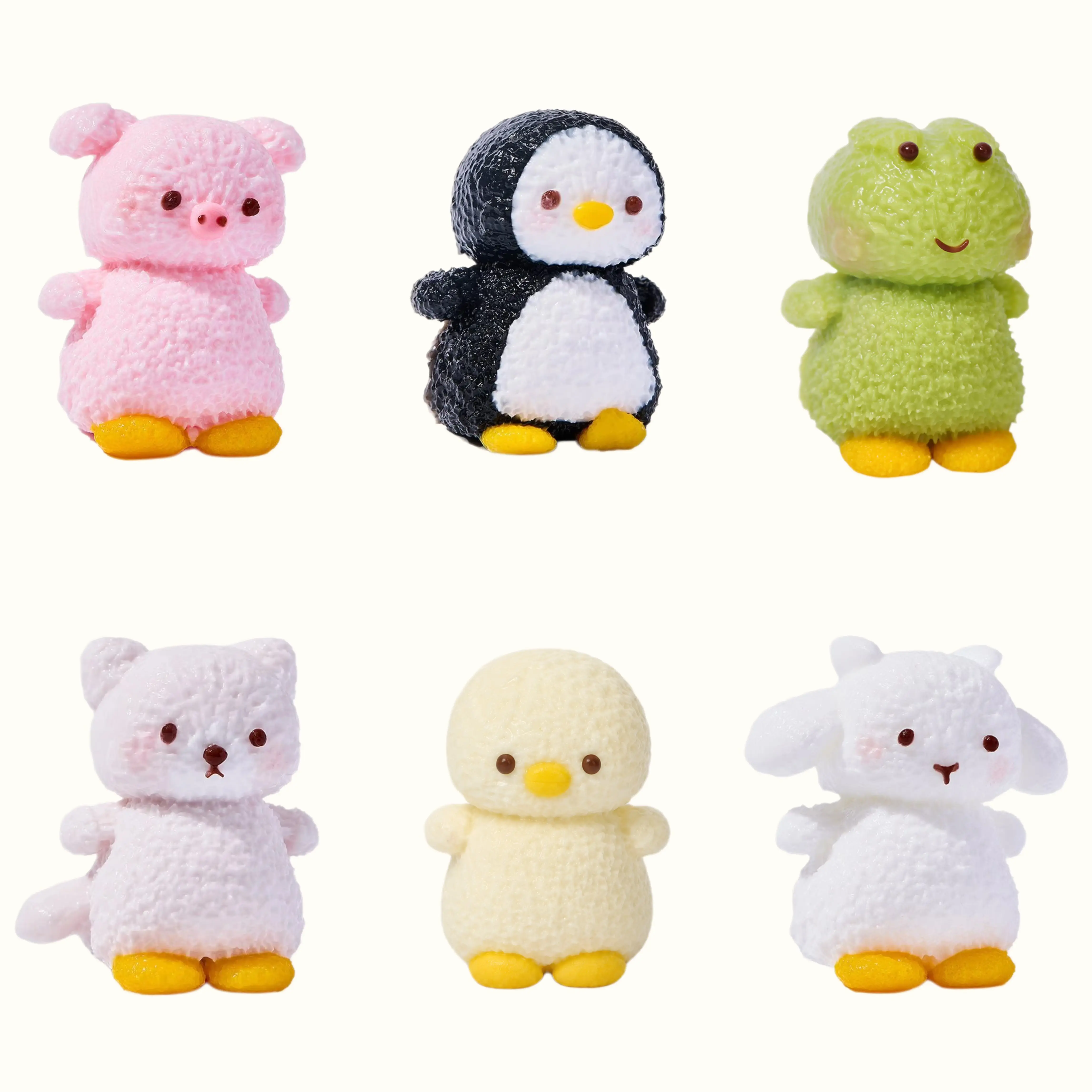 Taba Squishy Mini Animal Handmade Squishy Toy 6 Styles Mini Frog, Pig, Cat, Penguin, Duckling, Lamb Slow Rising Squeeze Fidget Toys, Soft Grainy Texture Stress Relief Mini Squishies, Portable Keychain Ornaments for Student & Kids Back To School Gift