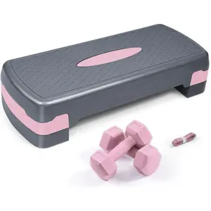 Adjustable Height Aerobic Stepper Set with 2 Dumbbells & Measuring Tape, Workout Exercise Step Platform w/Level Risers, 3 Colors, the Ultimate Gift for a Joyful Holiday and Merry Christmas