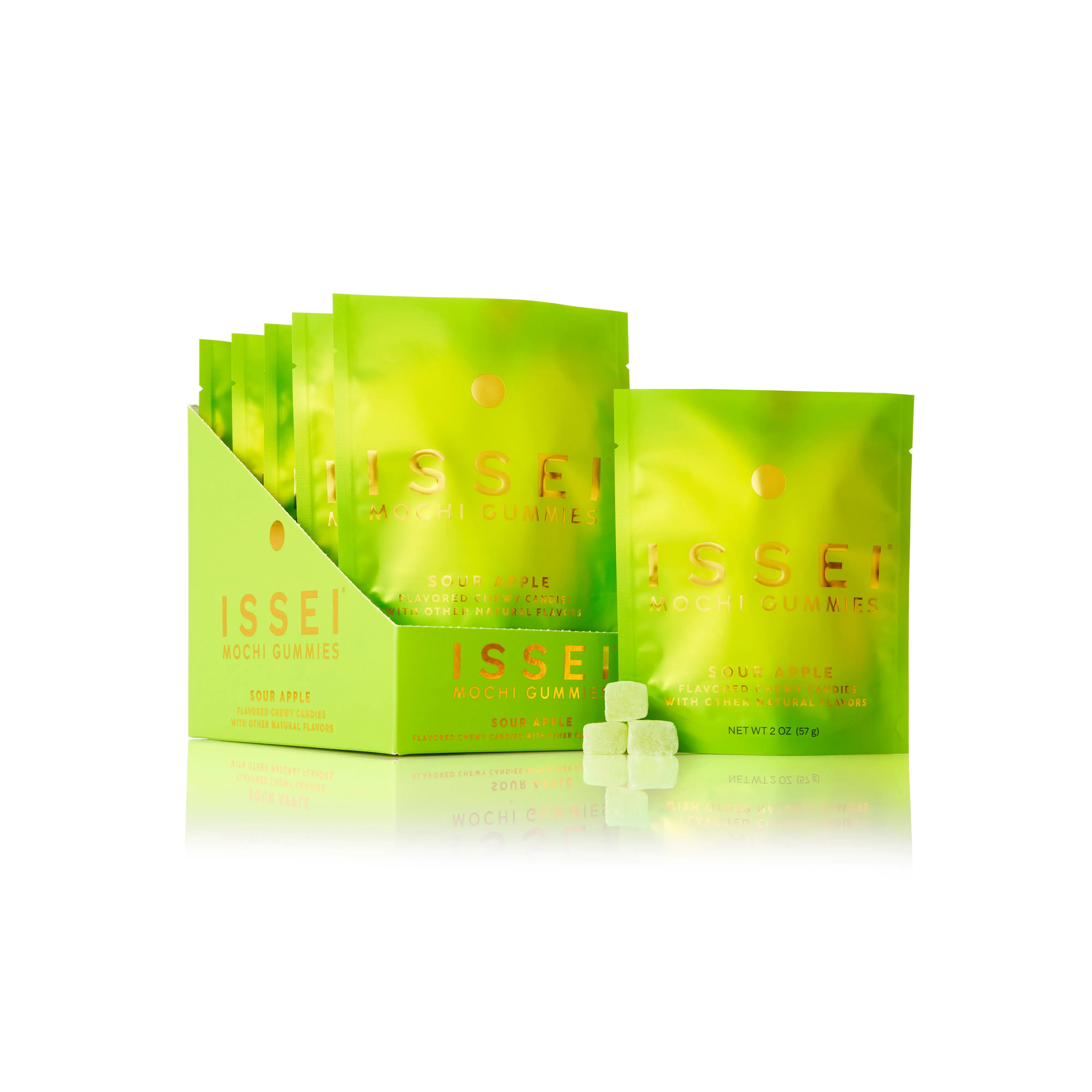 Issei Mochi Gummies 6 Pack Sour Apple | Soft & Chewy | Award Winning | Gelatin-Free, Non-GMO, Gluten-Free, Plant-Based, Dye-Free | Delicious Snack | 2 Oz (6 Pack, Sour Apple Flavor)