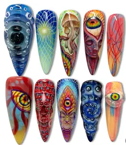 Trippy Eye Nail Art Press On Nails, Psychedelic Magic Mushroom and Boho Nail Designs, Trippy Pop Art Vibe