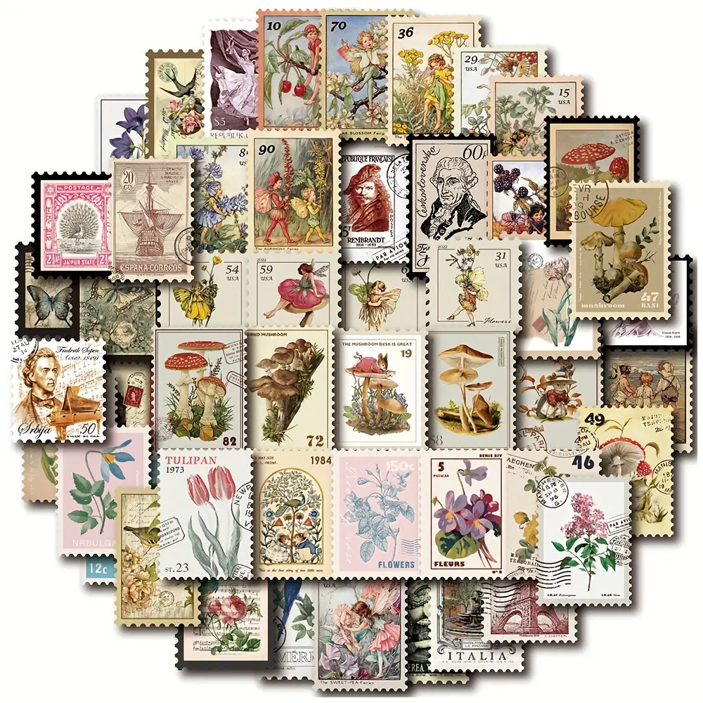 PRSTINCOL Vintage Botanical Sticker Paper Pack - 100 Tulip & Plant Flower Decals, Scrapbook Materials, Sticker Album Supplies for Journal DIY Crafts, Spring Gifts