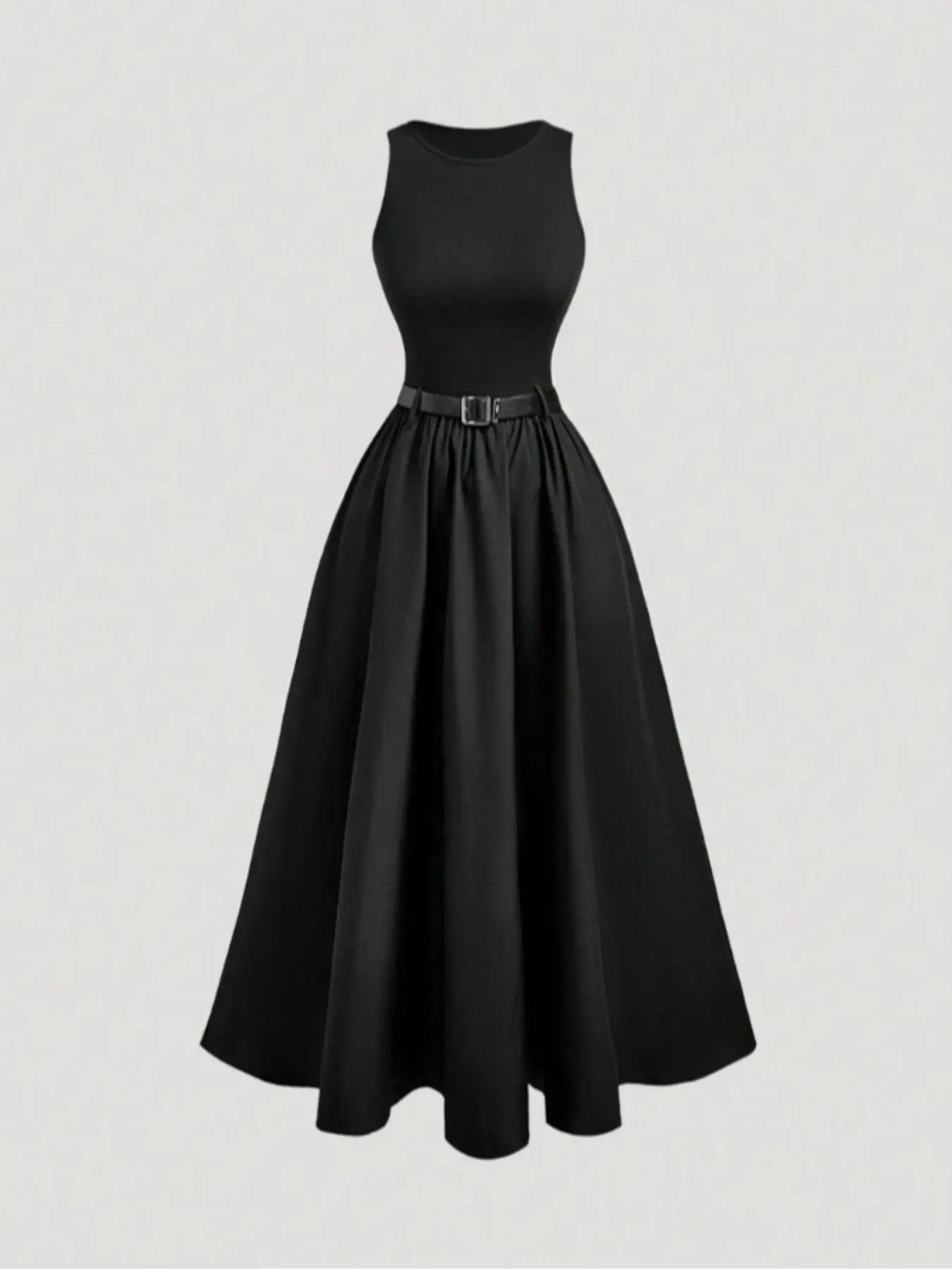 Women's Sleeveless Fitted Woven Dress with Belt, Simple Basic Fashion Casual Versatile Elegant One-Piece, Perfect for Daily Wear & Summer Style, Womenswear, Bodycon Dresses, Summer Tank Dresses