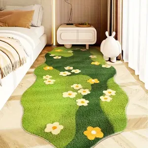 1pc Ins Style Green Plant Living Room Decoration Carpet Fluffy Soft Green Plush Rug Shaggy Area Rug Irregular Shape Bedroom Bedside Carpet Home Living Room Long Floor Mat Decorative Area Rug Home Decorative Rug Household Decorative Rug Fluffy Rugs