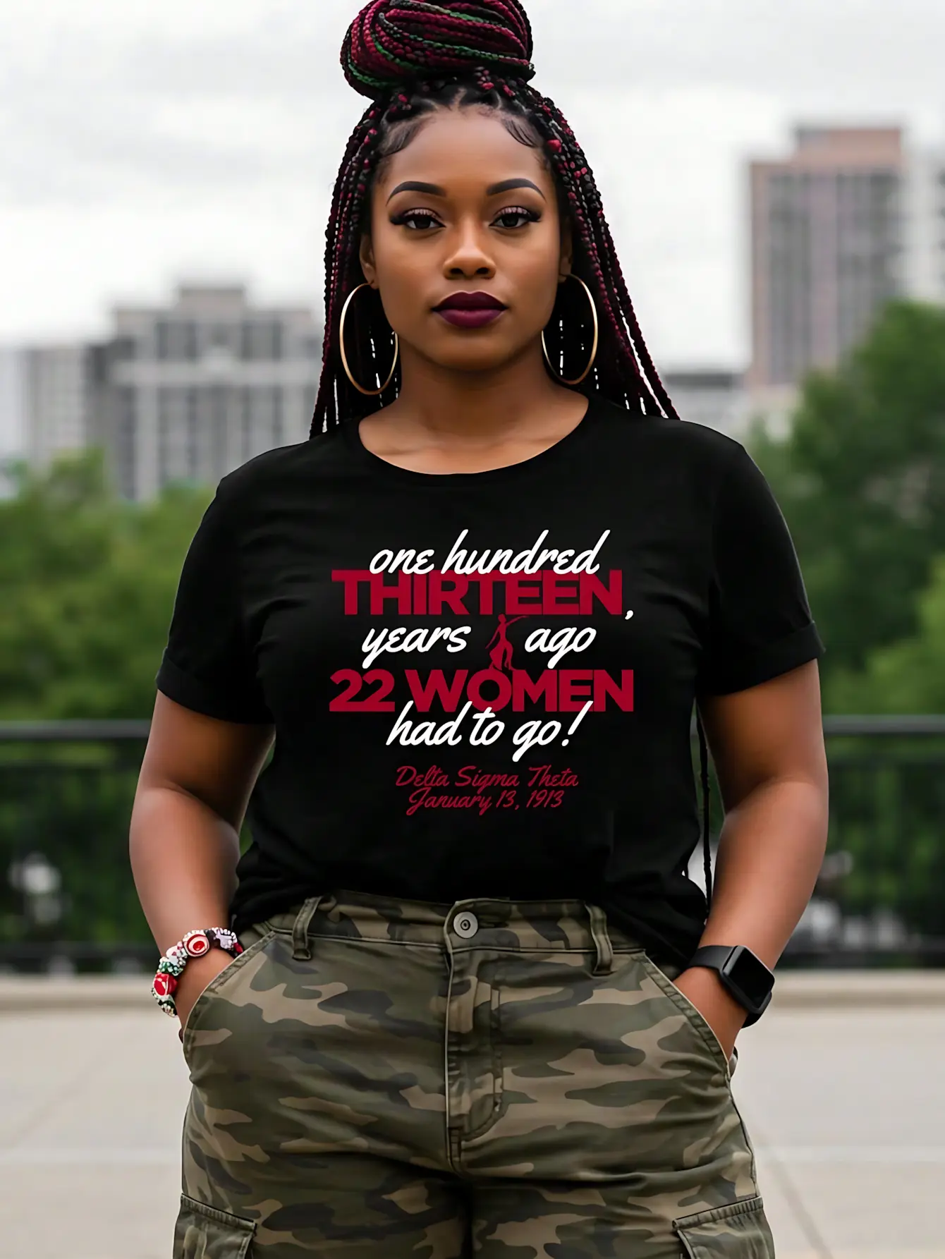 Fortitude Founders Step TShirt | Delta Sigma Theta | 1913 Sorority Shirt | DST TShirt, Women's Casual Short-Sleeve T-Shirt, Made From Pure Cotton Knit Fabric, Semi-Sheer Loose Fit, Perfect For Spring, Summer, And Fall Loungewear And Everyday Wear