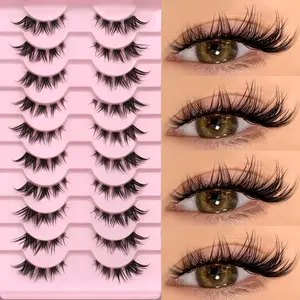 GROINNEYA Cat Eye Lashes Half Lashes Soft Natural Faux Mink Eyelashes Cosmetic False Lashes Fake Lashes Natural Look Wispy Winged End Eye Elongated Eyelash Extensions