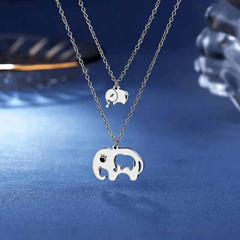Minimalist Elephant-Shaped Pendant Necklace - Adjustable Chain, Unisex Animal Charms Chain Jewelry, Gift-Ready Costume Accessory for Mother-Daughter, Holiday Gifting, Animal Charms Necklaces, Chain Jewelry Necklaces
