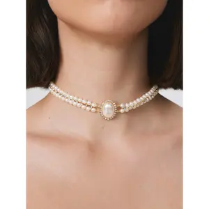 Cider [One Size] Faux Pearl & Rhinestone Decor Layered Choker Necklace
