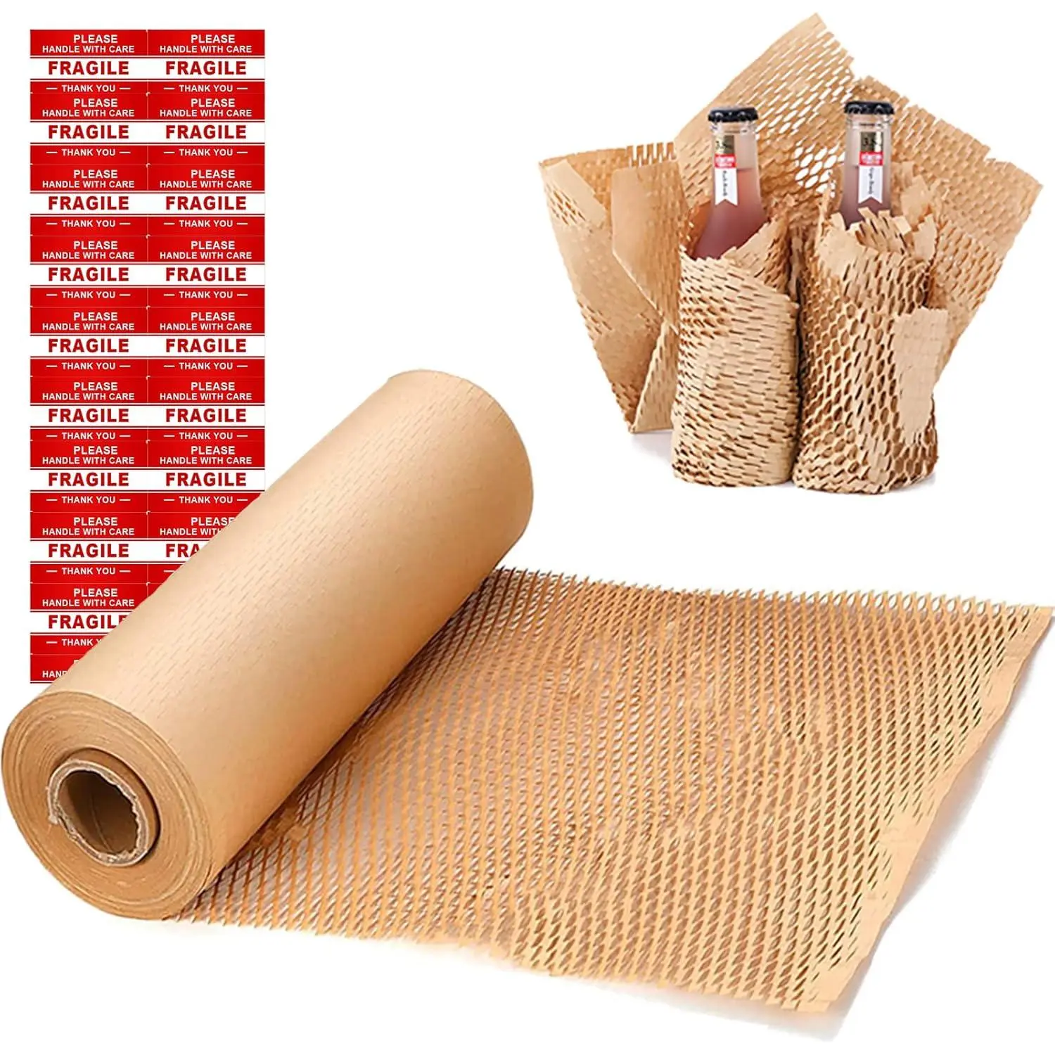 Packing Paper Wrap 15"x131' Sustainable Alternative to Bubble for Moving/shipping/packing Roll with 20 Fragile Sticker Biodegradable & Fully Recylable...