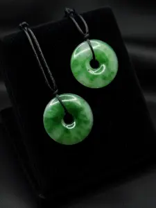 Bi-Color Jadeite Pi (Bi) Disc Pendant | 27mm White & Emerald Green