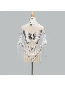 New Lace Butterfly Print Triangle Headscarf Fashion Hollow-out Fringe Women's Versatile Shawl