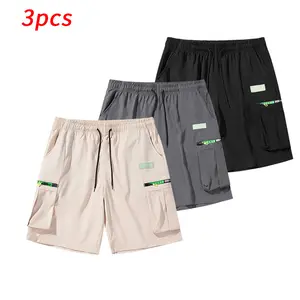 Men's 3-Pack Quick-Dry Slim-Fit Solid-Color Technical Cargo Shorts, Breathable Adjustable Well-Fitting Bottoms with Zippered Pockets, Drawstring Waist, Multiple Sizes for Gym, Outdoor Wear, Men's Cargo Shorts, Adjustable Men's Shorts