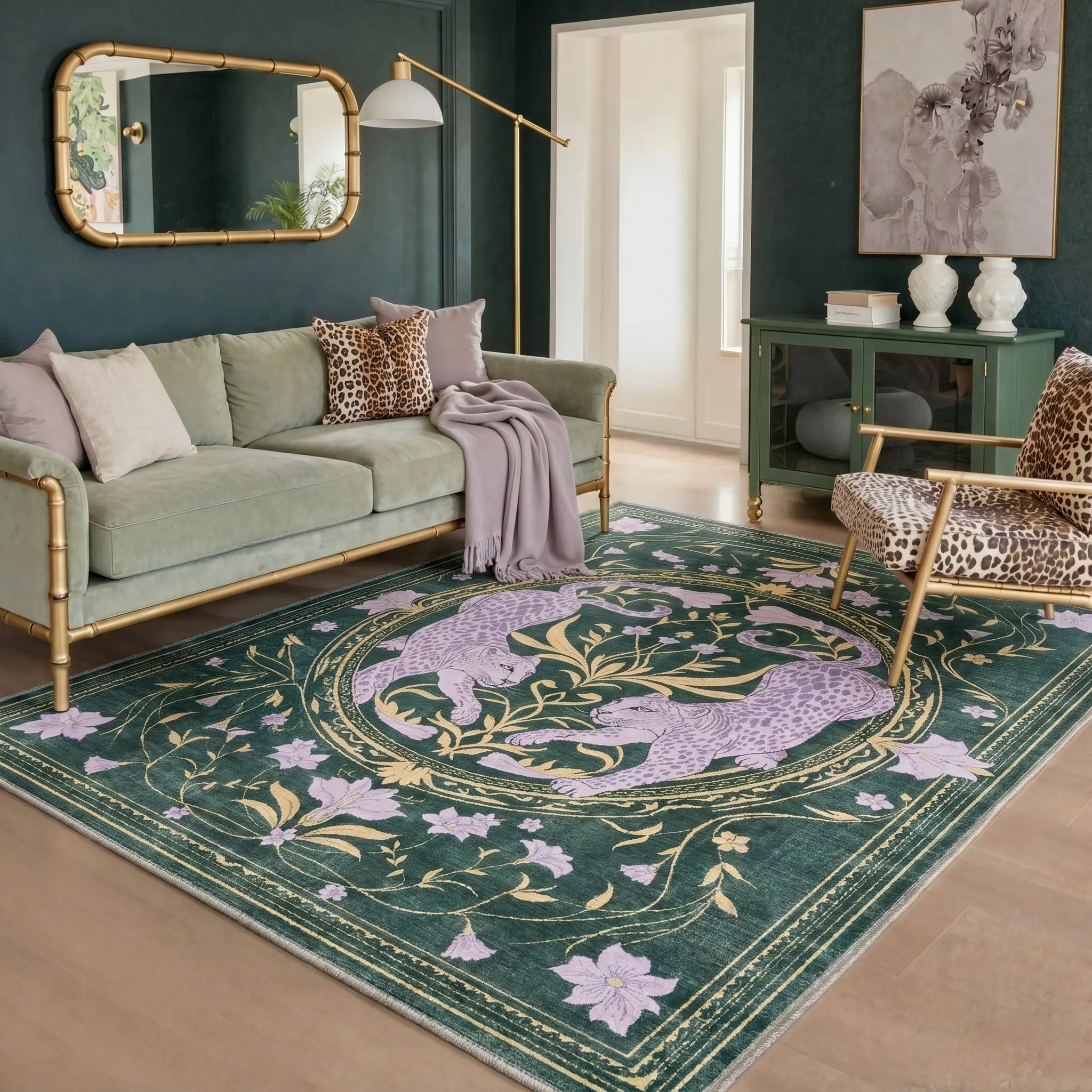 【Back To School】GENIMO Home Rug – Soft, Non-Slip, Pet Friendly, Machine Washable Carpet, Ideal Area Rug for Living Room, Bedroom, Kitchen, Hallway Floor Decor ,ARB4880-ONYX BLOOM