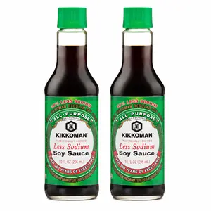 Kikkoman Less Sodium Soy Sauce (Pack of 2), Traditionally Brewed All-Purpose Seasoning, 38% Less Sodium Than Regular Soy Sauce, Rich Umami Flavor for Stir-Fries, Marinades, Dipping & Cooking, 10 Fl Oz