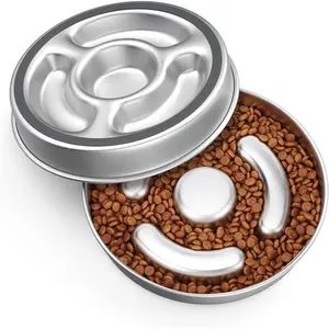 Non-Slip Stainless Steel Slow Feeder Bowl Dog Food Water Dish Fun Feeding Solution Small Medium Dogs Bloat Prevention