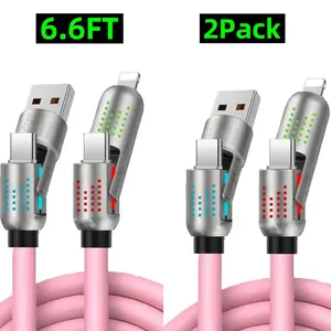 [Buy 1 Get 1 Free] 4 in 1 Multi USB Charging Cable, 6.6ft with USB A, Type C, Lightning-MAX240W Fast Charging and Data Sync for iPhone16/15, iPad Pro, Samsung and Laptop Fast Charging USB Cable 4 in 1 with Breathing Light Fast Charging