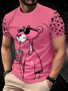 Men's Fashion Casual Streetwear T-Shirt - 100% Polyester, Crew Neck Short Sleeve Print T-Shirt, Machine Washable, Year-Round Comfort, Daily Wear with Smooth Textured Fabric