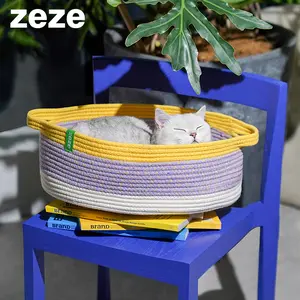 ZEZE Woven Cat Basket Bed - Elegant Design for Home Decor, Ideal for Small and Big Cats