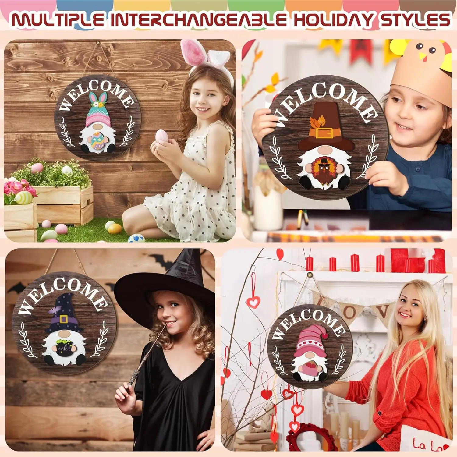 Interchangeable Wooden Gnome Decor Holiday Seasonal Gnome Decorations with Magnet Pieces and Detachable Hats Changeable Welcome Sign Home(Attractive Style) Interchangeable Wooden Gnome Decor Holiday Seasonal Gnome Decorations with Magnet Pieces and Detachable Hats Changeable Welcome Sign Home(Attractive Style)