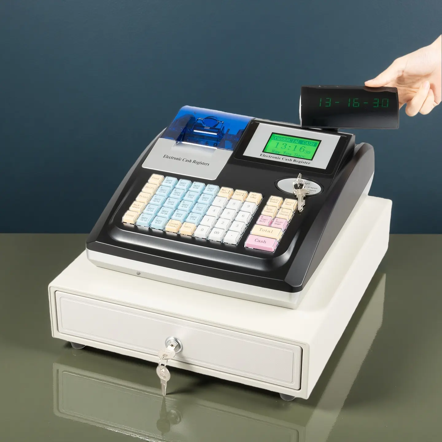 CNCEST 48-Key ECR Cash Register System with Money Counter Machine, Bill/Coin Compartments, UV Money Detector, Clear Display, Receipt Printer, No-Network Function for Small Businesses, Stores