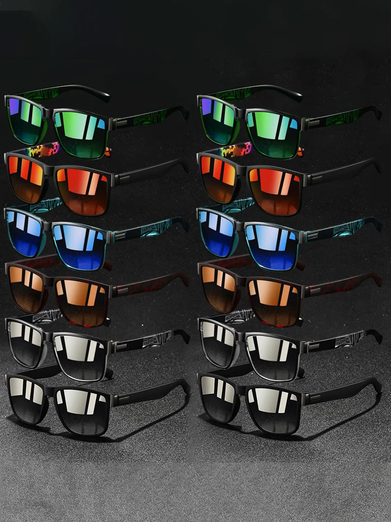 12pcs fashion square clashing colors glasses, Fashionable sunglasses, suitable for both men and women, available in multiple colors, adopt rubber nose pads, lightweight and comfortable design, suitable for outdoor activities and daily wear